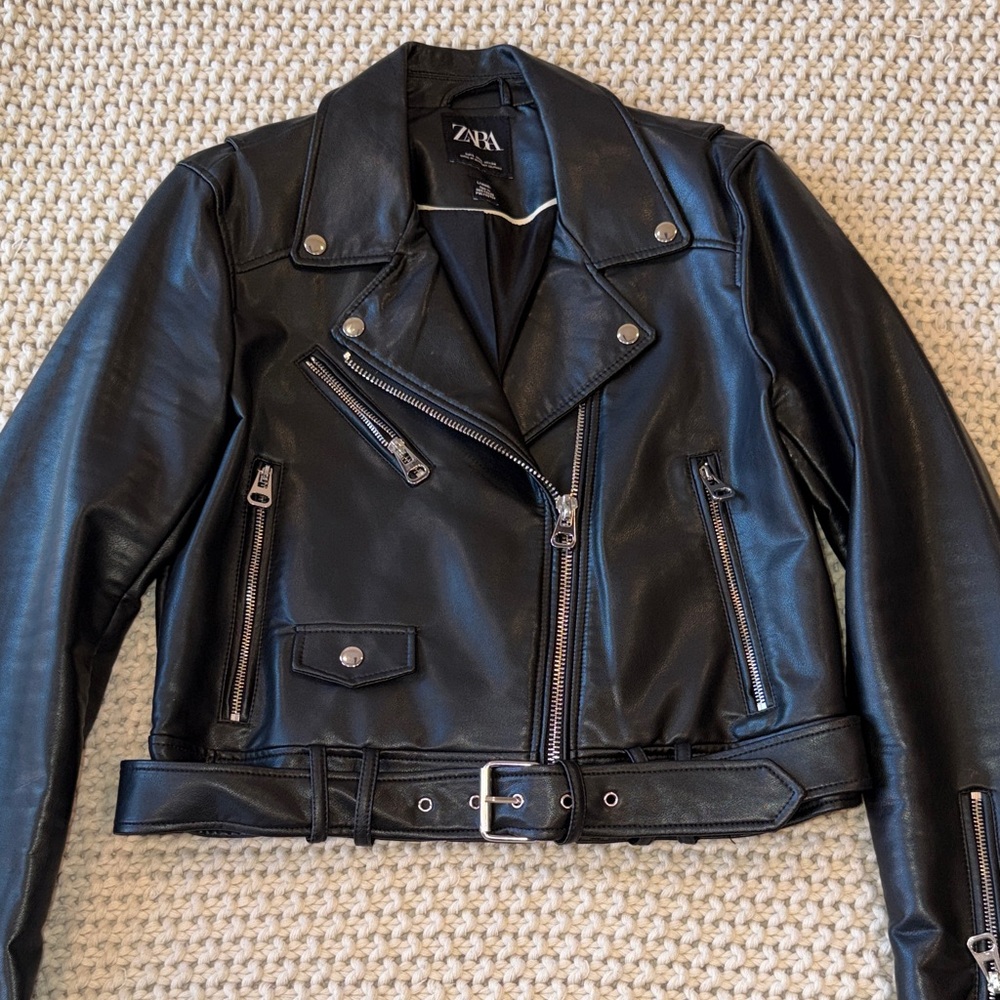 Zara Black Leather Moto Jacket